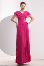 V Neck Magenta Rose Chiffon Layers Skirt Prom Dress Custom Fit