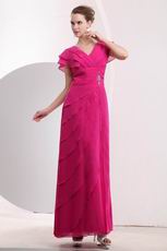 V Neck Magenta Rose Chiffon Layers Skirt Prom Dress Custom Fit