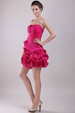 Deep Pink Taffeta Short Prom Dress With Hand Made Flower