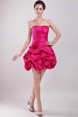 Deep Pink Taffeta Short Prom Dress With Hand Made Flower