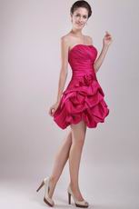 Deep Pink Taffeta Short Prom Dress With Hand Made Flower
