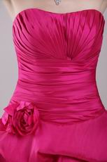 Deep Pink Taffeta Short Prom Dress With Hand Made Flower