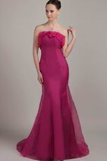 Mermaid Strapless Floor-length Fuchsia Organza Prom Dress Petite