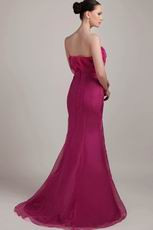 Mermaid Strapless Floor-length Fuchsia Organza Prom Dress Petite