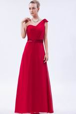 Wine Red One Shoulder Evening Pageant Dress Discount