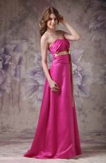 Strapless Floor Length Fuchsia Prom Dress With Champagne Belt