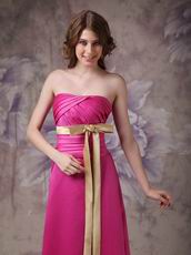 Strapless Floor Length Fuchsia Prom Dress With Champagne Belt