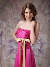 Strapless Floor Length Fuchsia Prom Dress With Champagne Belt