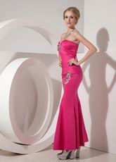 Fuchsia Mermaid Ankle-length Petite Prom Dress With Flower