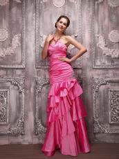 Hot Pink Sweet heart Layers Evening Dress With Beading