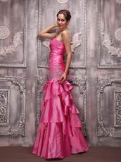 Hot Pink Sweet heart Layers Evening Dress With Beading