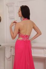 Backless Hot Pink Halter Cheap La Femme Prom Dresses Gowns