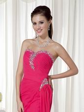 Fuchsia Crystals Emberllish Top Prom Dress With Front Slit Skirt