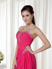 Fuchsia Crystals Emberllish Top Prom Dress With Front Slit Skirt