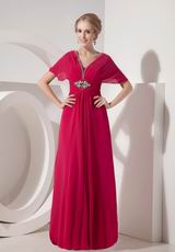 V-neck Design Fuchsia Chiffon Mother Of The Bride Dress