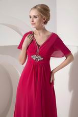 V-neck Design Fuchsia Chiffon Mother Of The Bride Dress