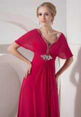 V-neck Design Fuchsia Chiffon Mother Of The Bride Dress