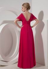 V-neck Design Fuchsia Chiffon Mother Of The Bride Dress