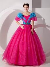 Fuchsia Organza Floor-length Quinceanera Prom Gown