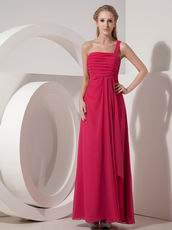 Deep Rose Pink Chiffon One Shoulder Prom Cocktail Dress