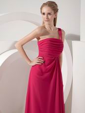 Deep Rose Pink Chiffon One Shoulder Prom Cocktail Dress