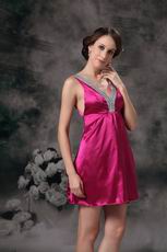 Deep V-neck Knee Length Fuchsia Sweet 16 Dress