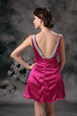 Deep V-neck Knee Length Fuchsia Sweet 16 Dress