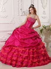 Ruffled Layers Skirt Magenta Rose Quinceanear Dress Low Price