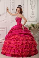 Ruffled Layers Skirt Magenta Rose Quinceanear Dress Low Price