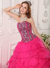 Top Designer Ruffled Skirt Deep Pink Quinceanera Dress