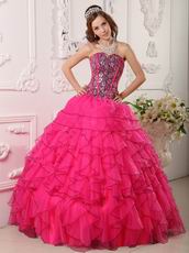 Top Designer Ruffled Skirt Deep Pink Quinceanera Dress