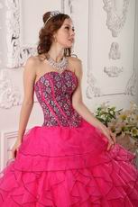 Top Designer Ruffled Skirt Deep Pink Quinceanera Dress