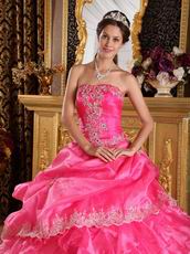 Strapless Floor Length Corset Quinceanera Dress In Hot Pink