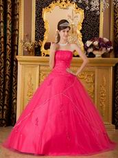 Girls In Deep Pink Quinceanera Dress With Crystals Decorate