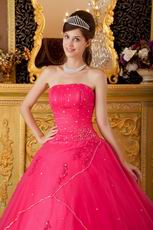 Girls In Deep Pink Quinceanera Dress With Crystals Decorate