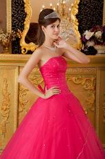 Girls In Deep Pink Quinceanera Dress With Crystals Decorate