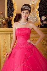 Girls In Deep Pink Quinceanera Dress With Crystals Decorate