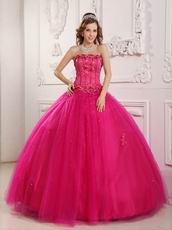 Bordure Strapless Winter Quinceanera Party Thick Dress In Fuchsia