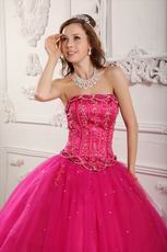 Bordure Strapless Winter Quinceanera Party Thick Dress In Fuchsia