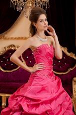 Strapless Coral Red Quinceanera Dress With Applique