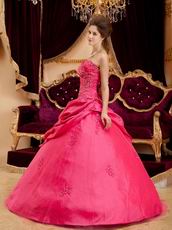 Strapless Coral Red Quinceanera Dress With Applique