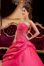 Strapless Coral Red Quinceanera Dress With Applique