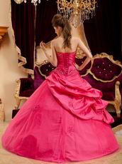 Strapless Coral Red Quinceanera Dress With Applique