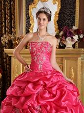 Embroidered Pick-ups Deep Rose Pink Quinceanera Gown Cheap