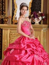 Embroidered Pick-ups Deep Rose Pink Quinceanera Gown Cheap