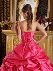 Embroidered Pick-ups Deep Rose Pink Quinceanera Gown Cheap