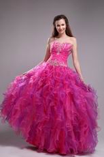 Fuchsia Floor Length Ruffle Skirt Top Designer Quinceanera Dress