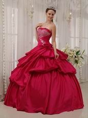 Deep Rose Pink Puffy Skirt Princess Ball Gown Prom Dress