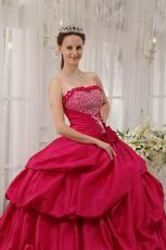 Deep Rose Pink Puffy Skirt Princess Ball Gown Prom Dress