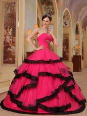 Rose Pink Corset Back Top Quinceanera Dress With Black Bordure